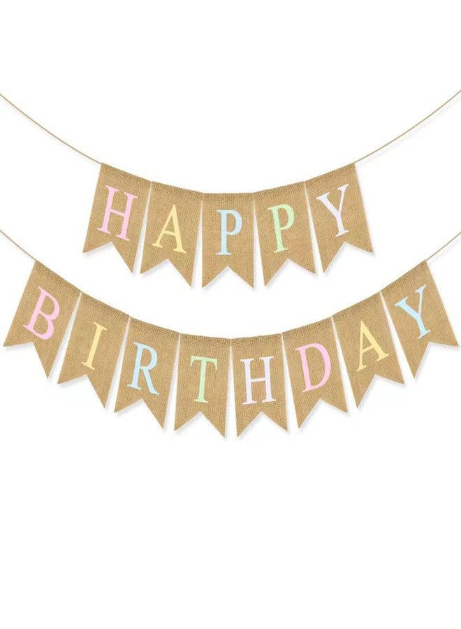 CROWNOS Rainbow Burlap Happy Birthday Banner - Prestrung Colorful Pastel Happy Birthday Sign, Boho Rainbow Birthday Party Decorations - Image 1